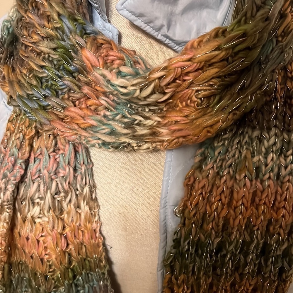 Knit scarf. Pink and blue. 84”